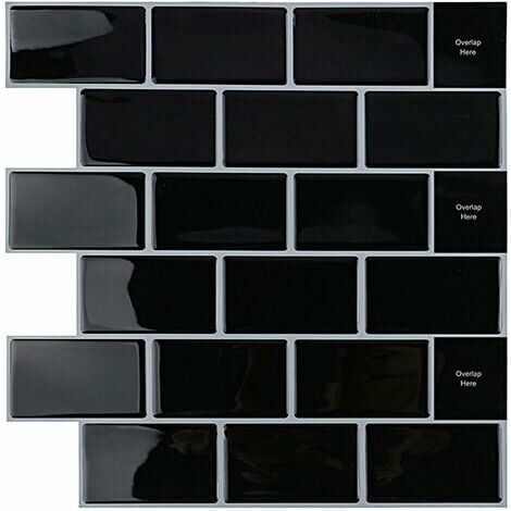 orchidée-Credence Adhésif pour Cuisine Salle de Bain, Faux Carrelage Adhésif Mur Blanc Credence Cuisine Adhésif, Imperméable Metro 3D Carrelage PVC Adhésif Mural, 4 Pièces (Noir, 4 Feuilles)