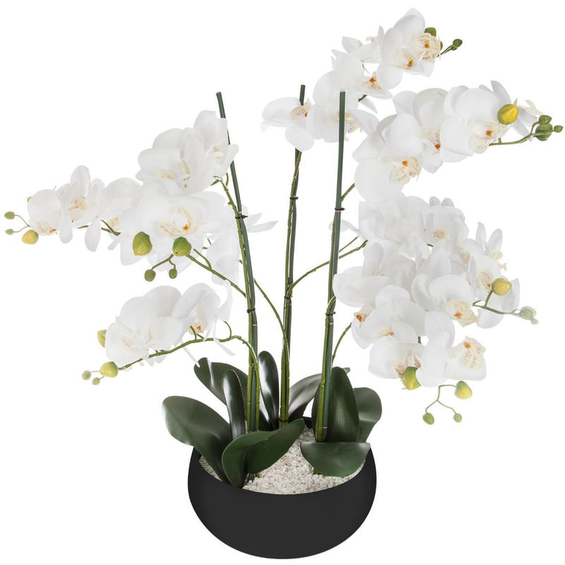 Plante artificielle Orchidée dans Pot en céramique noire h 62 cm Atmosphera Blanc