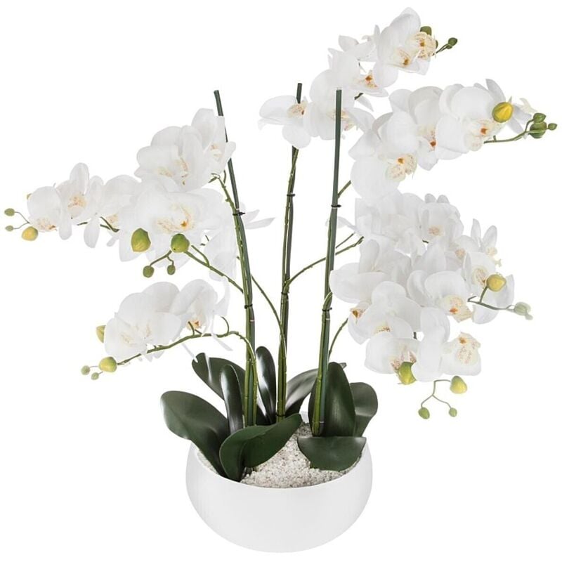 Jardibricodeco - Plante artificiel Orchidée pot blanc H.65 cm Blanc / Vert