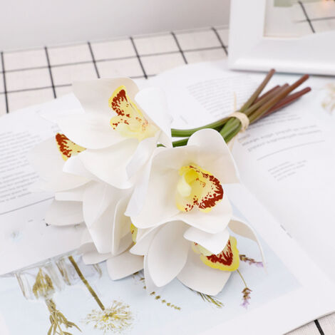Orchideen-Dekoration: 6 künstliche 3D-Seidenorchideenstiele für Hochzeits- und Partydekorationen, Weiß