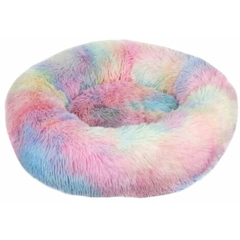 OrchidWashable Soft Fluffy Cat Bed Pillow for Cats Dogs (Tie-Dye Rainbow Colors, 40cm)