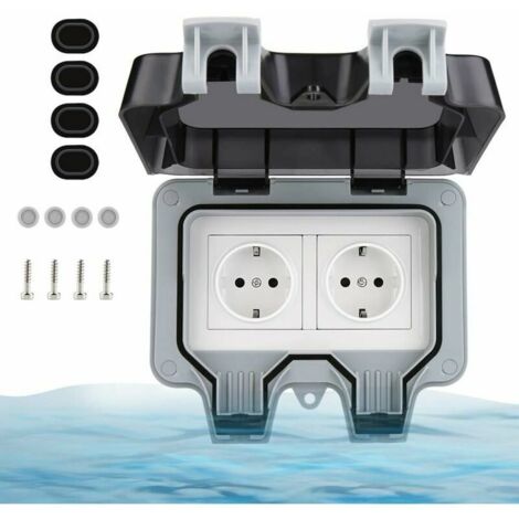 orchidwaterproof Wall socket Double outdoor socket IP66 weatherproof, surface mounting and protection contact for wet rooms - For outdoor - Outdoor socket - 2 sockets with cover