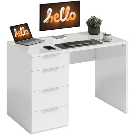 Ordinateur bureau gain place table 4 tiroirs, 110x61,5x75 cm, blanc