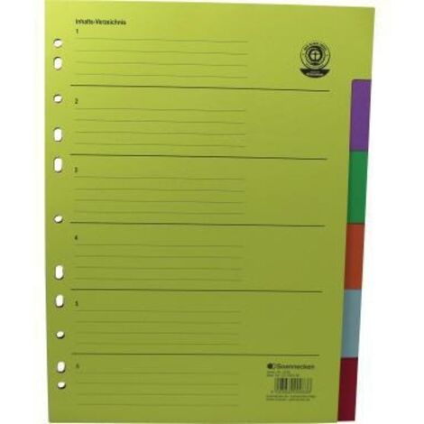 Ordnerregister DIN A4 blanko Recyclingkarton mehrfarbig 6 Registerblätter