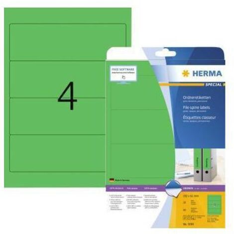 Ordnerrückenetikett breit/kurz 61 x 192 mm (B x H) selbstklebend ohne Griffloch grün 80 Etik./Pack.