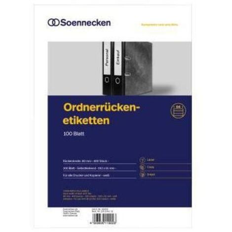 Ordnerrückenetikett schmal/kurz 38 x 192 mm (B x H) selbstklebend ohne Griffloch weiß 700 Etik./Pack.