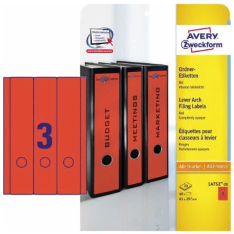 Ordnerrückenetikett ultragrip breit/lang 61 x 297 mm (B x H) selbstklebend mit Griffloch rot 60 Etik./Pack.