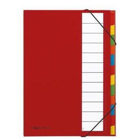 Ordnungsmappe Deskorganizer Premium DIN A4 225g/m² Karton Polypropylenfolie kaschiert Farbe: rot Farbe des Fächerblocks: mehrfarbig 12 Fächer