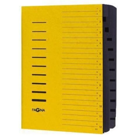 Ordnungsmappe DIN A4 240g/m² Pressspankarton Farbe: gelb Farbe des Fächerblocks: schwarz 12 Fächer
