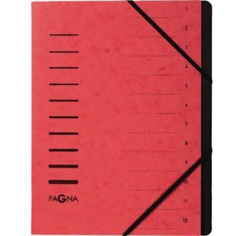 Ordnungsmappe DIN A4 240g/m² Pressspankarton Farbe: rot Farbe des Fächerblocks: schwarz 12 Fächer
