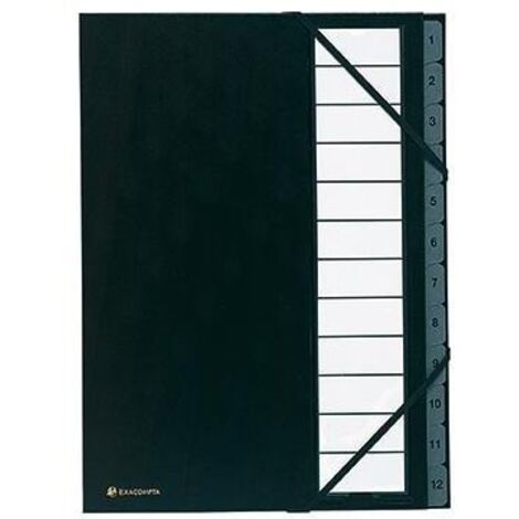 Ordnungsmappe Ordonator® DIN A4 225g/m² Balacron Farbe: schwarz Farbe des Fächerblocks: grau 12 Fächer