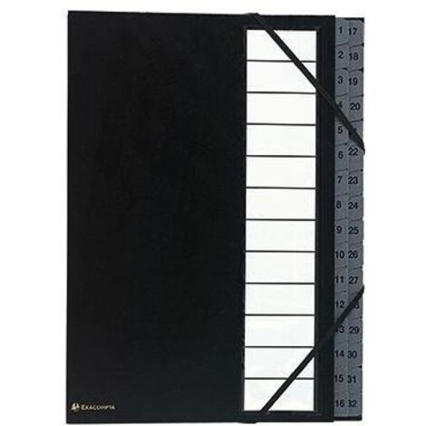 Ordnungsmappe Ordonator® DIN A4 225g/m² Balacron Farbe: schwarz Farbe des Fächerblocks: grau 32 Fächer