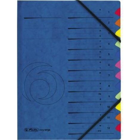 Ordnungsmappe Qualitiy DIN A4 255g/m² Karton Farbe: blau Farbe des Fächerblocks: bunt 12 Fächer