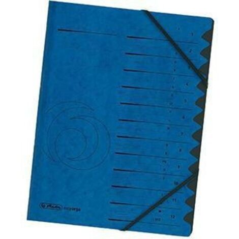 Ordnungsmappe Qualitiy DIN A4 355g/m² Karton Farbe: blau Farbe des Fächerblocks: schwarz 12 Fächer