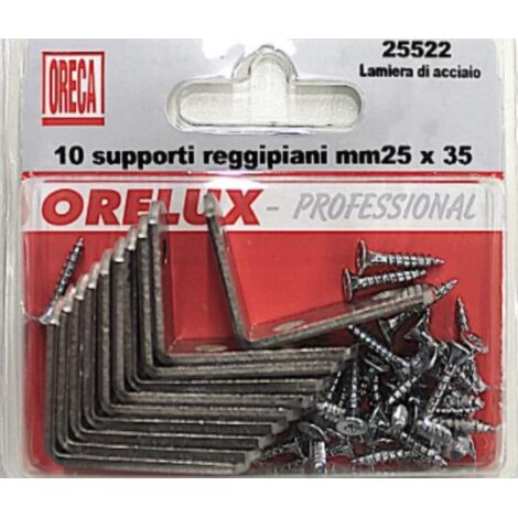 ORECA - 10 SUPPORTI REGGIPIANO A SQUADRA25X35MM - LAMIERA, ACCIAIO NICHELATO