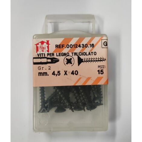 ORECA - 15 VITI PER LEGNO TRUCIOLATO TESTA PIANA SVASATA IMPRONTA A CROCE PZ 4,5X40mm IN ACCIAIO BRUNITO