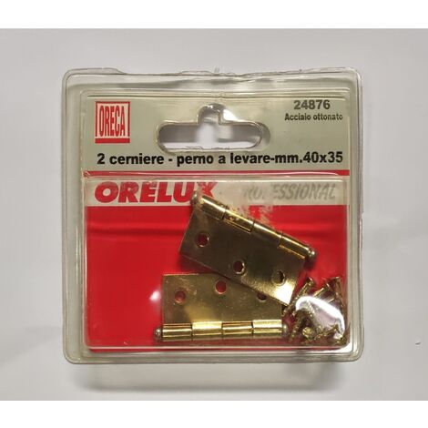 ORECA - 2 CERNIERE SEMILARGHE CON PERNOA LEVARE 40X35MM FERRO OTTONATO 2PZ