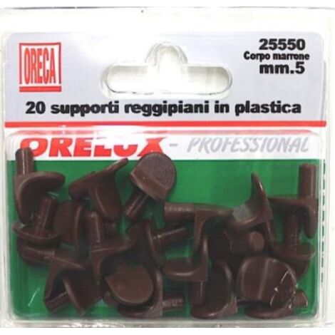 ORECA - 20 SUPORTI REGGIPIANO IN PLASTICA MARRONE, CON PERNO 5MM