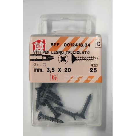 ORECA - 25 VITI PER LEGNO TRUCIOLATO TESTA PIANA SVASATA IMPRONTA A CROCE PZ 3,5X20mm IN ACCIAIO BRUNITO