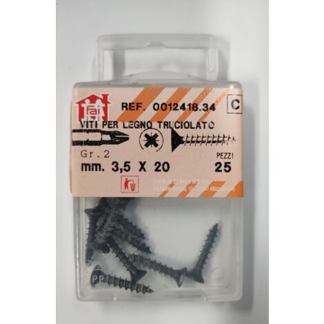 ORECA - 25 VITI PER LEGNO TRUCIOLATO TESTA PIANA SVASATA IMPRONTA A CROCE PZ 3,5X20mm IN ACCIAIO BRUNITO