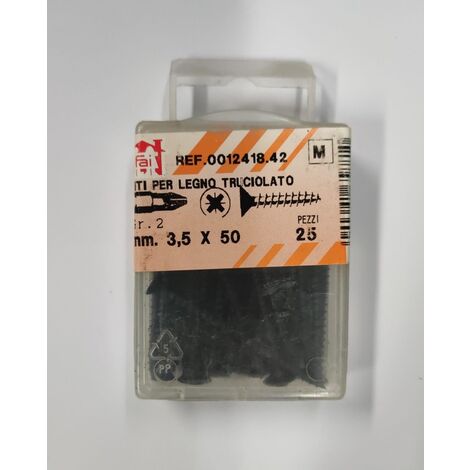 ORECA - 25 VITI PER LEGNO TRUCIOLATO TESTA PIANA SVASATA IMPRONTA A CROCE PZ 3,5X50mm IN ACCIAIO BRUNITO