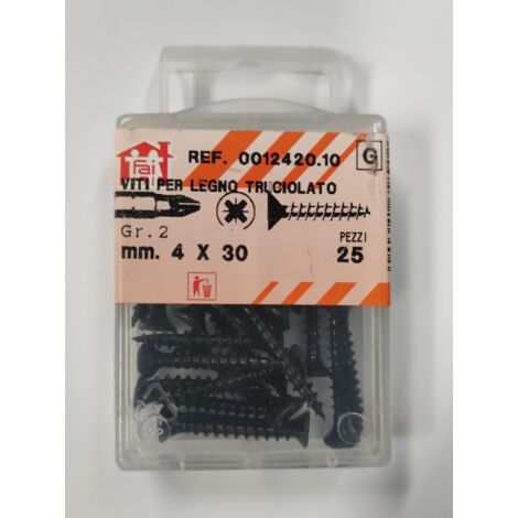 ORECA - 25 VITI PER LEGNO TRUCIOLATO TESTA PIANA SVASATA IMPRONTA A CROCE PZ 4X30mm IN ACCIAIO BRUNITO