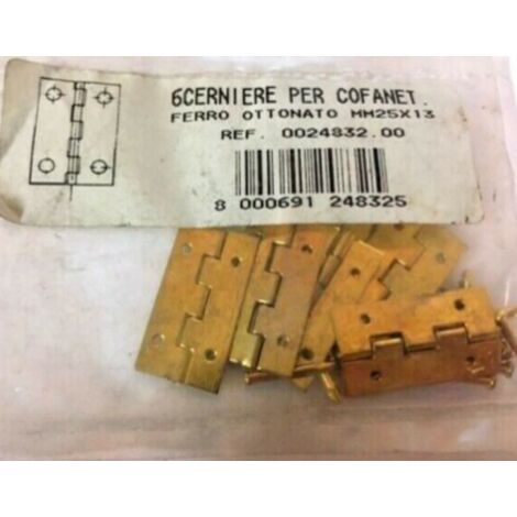 ORECA - 6 CERNIERE PIANE PER COFANETTO PORTAGIOIE - FERRO OTTONATO - 25X13MM