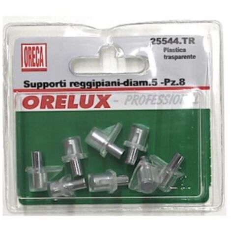 ORECA - 8 SUPPORTI REGGIPIANO IN PLASTICA TRASPARENTE CON PERNO IN METALLO