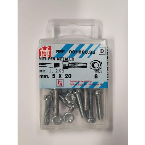 ORECA - 8 VITI PER METALLO TESTA CILINDRICA CON DADO ESAGONALE - 5X20MM