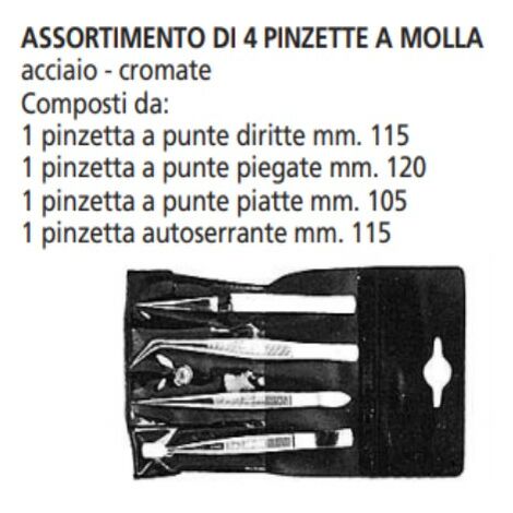 ORECA ASSORTIMENTO 4 PINZETTE A MOLLA ACCIAIO-CROMATE