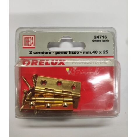 ORECA - CERNIERA TIPO STRETTO PERNO FISSO 40X25MM OTTONE LUCIDO PZ2