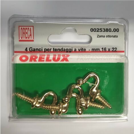 ORECA - GANCI PER TENDAGGI IN ZAMA OTTONATA 16X22MM 4PZ