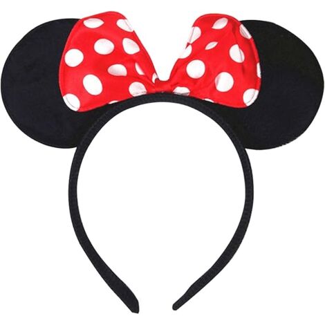 Orecchie da topo in stile cartone animato su una fascia per capelli con fiocco in raso a pois rossi e bianchi - Accessorio per fascia per costumi di carnevale - Decorazione per feste - Peluche per fot