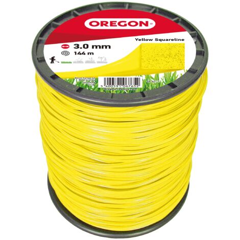 Oregon Filo da Taglio Quadrato Giallo per Decespugliatori e Tagliaerba, in Nylon Professionale, Adatto alla Maggior Parte dei Decespugliatori, 3.0 mm x 144 m (69-421-Y)