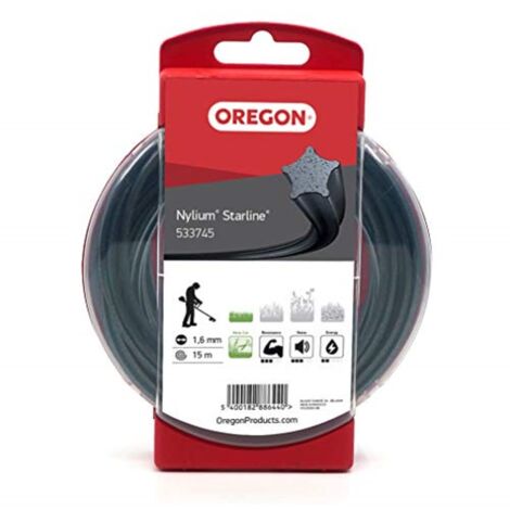 Oregon Filo per Decespugliatore a Forma di Stella con 5 Bordi Taglienti, in Nylon Professionale Arricchito con Particelle di Alluminio, 1,6 mm - 15 m, Nylium (‎533745)