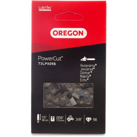 Oregon PowerCut 73LPX Catena per Motosega con Passo da .325", Calibro .058" (1,5 mm) con Taglienti Full Chisel, Barra da 38 cm (15") e 56 Maglie, Compatibile con Husqvarna e altre marche