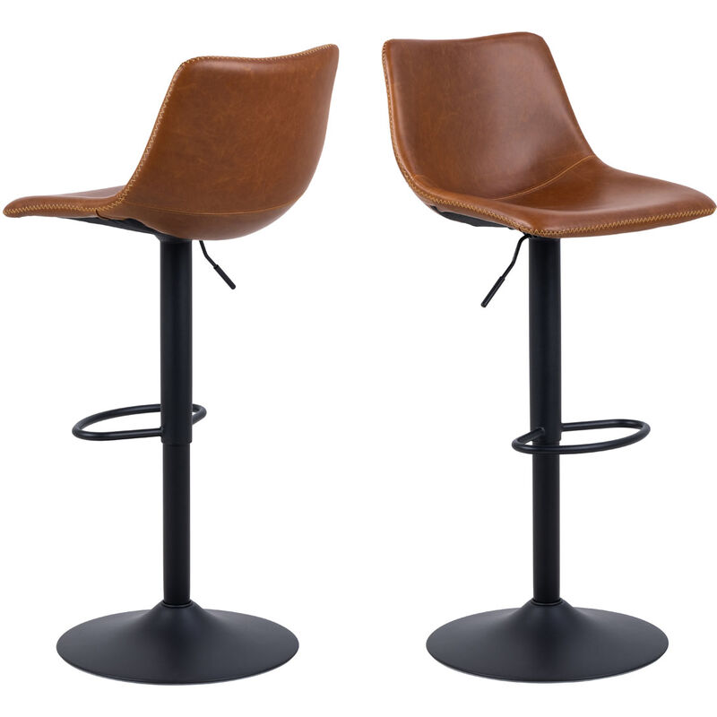 Ebuy24 - Oregon Tabouret de bar avec pied de trompette, surpiqûres contrastées beige, marron, noir.