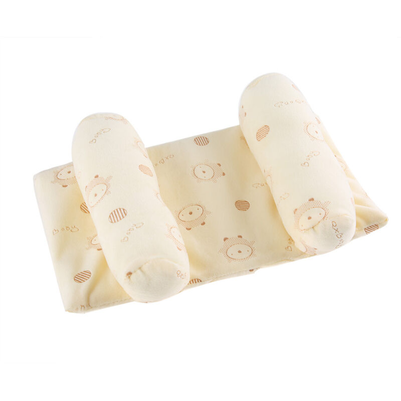 Oreiller Anti-Rétournement Bébé en Coton - Coussin Prévention Tête Plate pour Nouveau-né (Jaune)