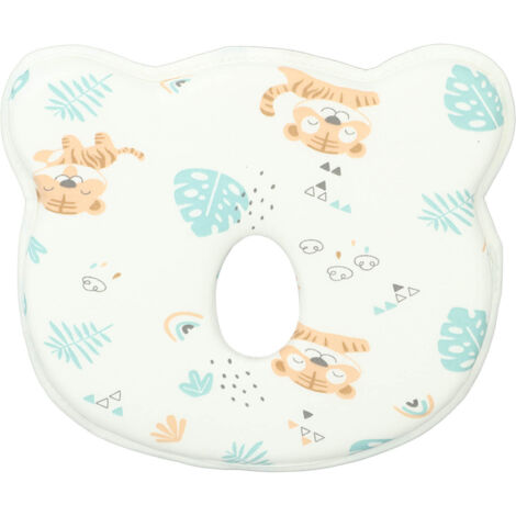 Oreiller Anti-Tête Plate pour Bébé avec Imprimé Tigre, Coussin de Sommeil en Coton Doux Motif Cartoon