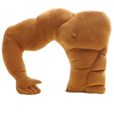 Oreiller, bras musclés, étreinte d'un homme, lit brun chaud, oreiller de sommeil