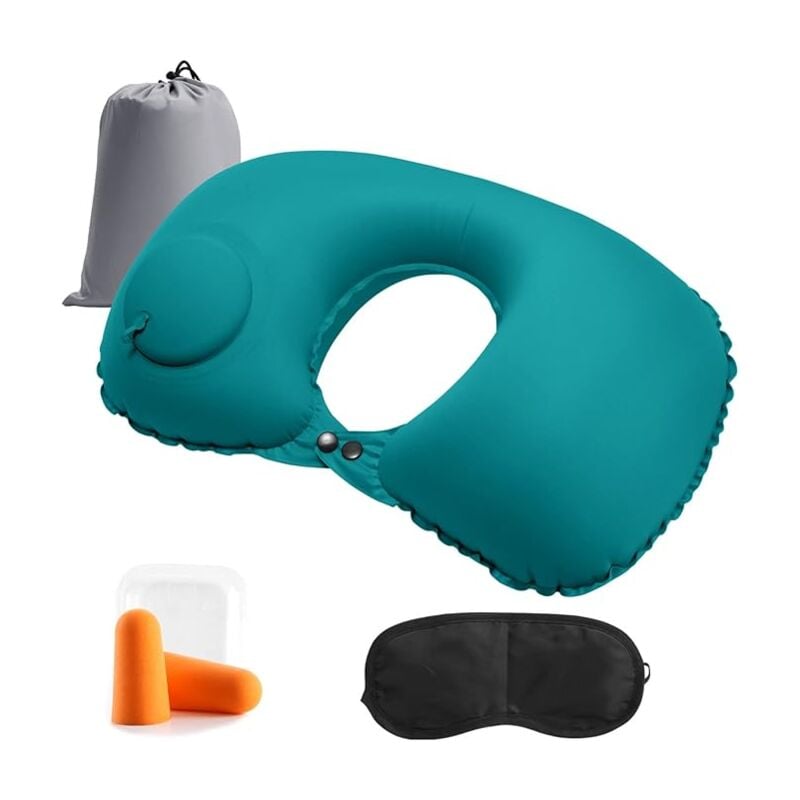 Shining House - Oreiller Cervical de Voyage avec Masque pour Les Yeux et Bouchons d'oreille, Coussin Gonflable en Forme de u pour Dormir dans Les