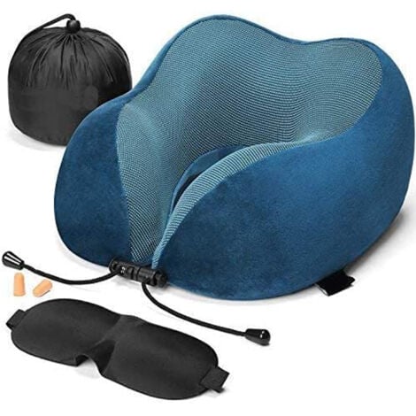 SINBINTA Oreiller cervical de voyage, oreiller cervical orthopédique, tissu en mousse à mémoire de forme, oreiller ergonomique de soutien du cou - Bleu