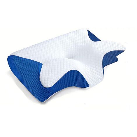 Oreiller cervical en mousse à mémoire de forme, oreiller orthopédique ergonomique 2 en 1 pour soulager les douleurs cervicales,Bleu
