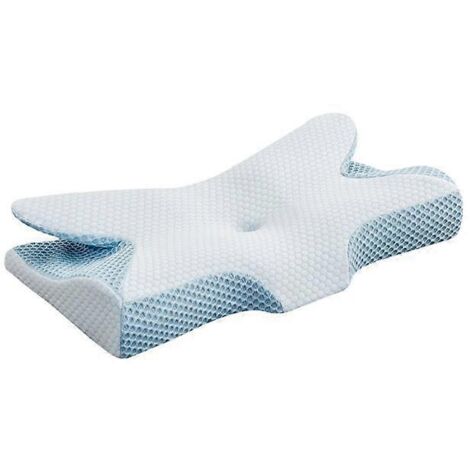Oreiller cervical en mousse à mémoire de forme, soulage les douleurs au cou et aux épaules, bleu