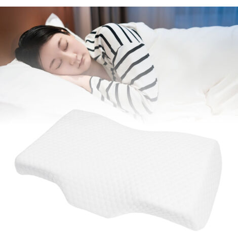 Oreiller Cervical Ergonomique Coree en Memory Foam Reprise Douce, Housse Respirante Anti-Frottement, Blanc 52x30x10cm
