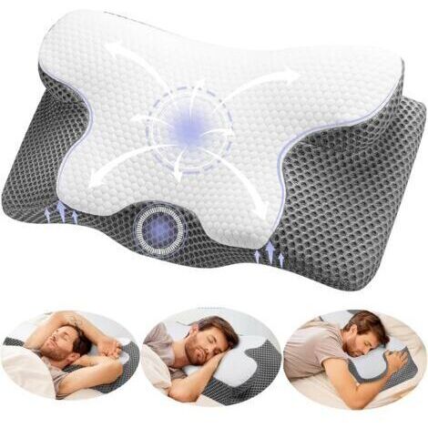 Oreiller cervical ergonomique en mousse à mémoire de forme, oreiller orthopédique, adapté au sommeil sur le côté, sur le dos et sur le ventre (Style 1 : 60 x 34 x 13/10 cm)