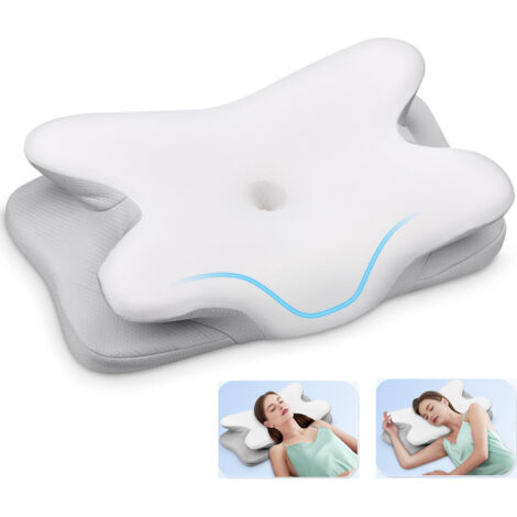 Oreiller cervical ergonomique Mousse à mémoire de forme Pour les personnes dormant sur le côté, sur le dos et sur le ventre - Avec housse lavable