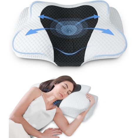 Oreiller Cervical, Oreiller Memoire Forme pour la Nuque, Oreiller Ergonomique pour Dormir sur Le Côté, Le Dos et Le Ventre, 60x40x9/10cm