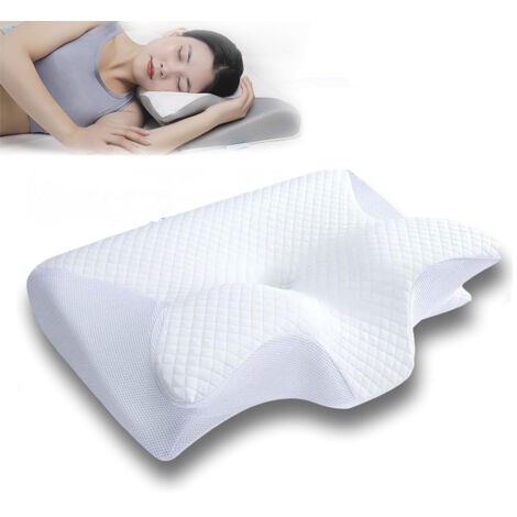 Oreiller cervical papillon en forme de corne, Oreiller cervical papillon,mousse à mémoire de forme, rebond lent, ergonomique, soutien cervical, Blanc
