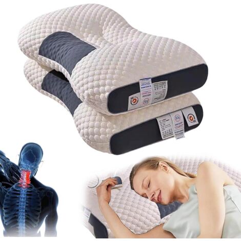 Oreiller cervical tricoté respirant en 2 pcs,oreiller en fibre de polyester lavable, protection du cou zonée,conception ergonomique concave et convexe